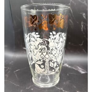 1970s Federal Glass Fruit Basket Gold Ivy Leaf Large Tumbler Iced Tea Glass